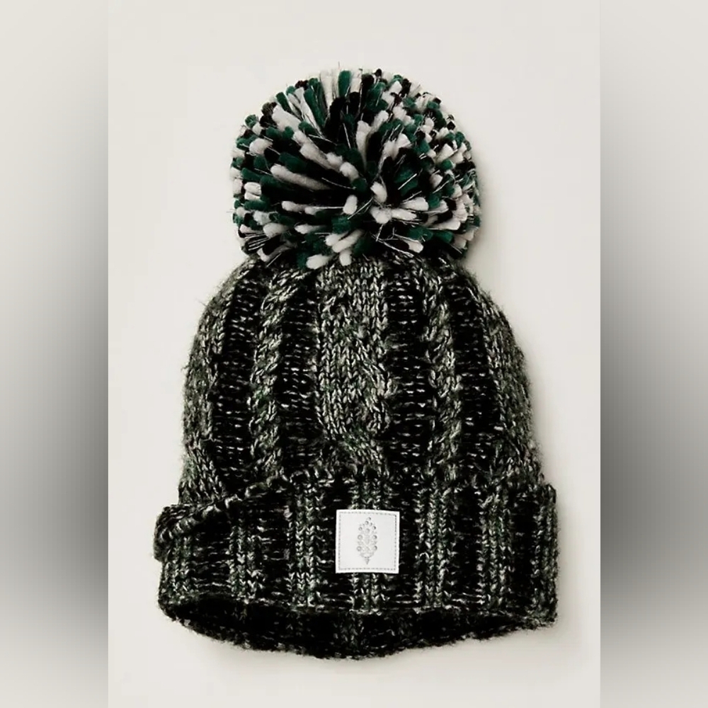 FP Movement by Free People Pom Party Reflective Beanie White/Black Combo New